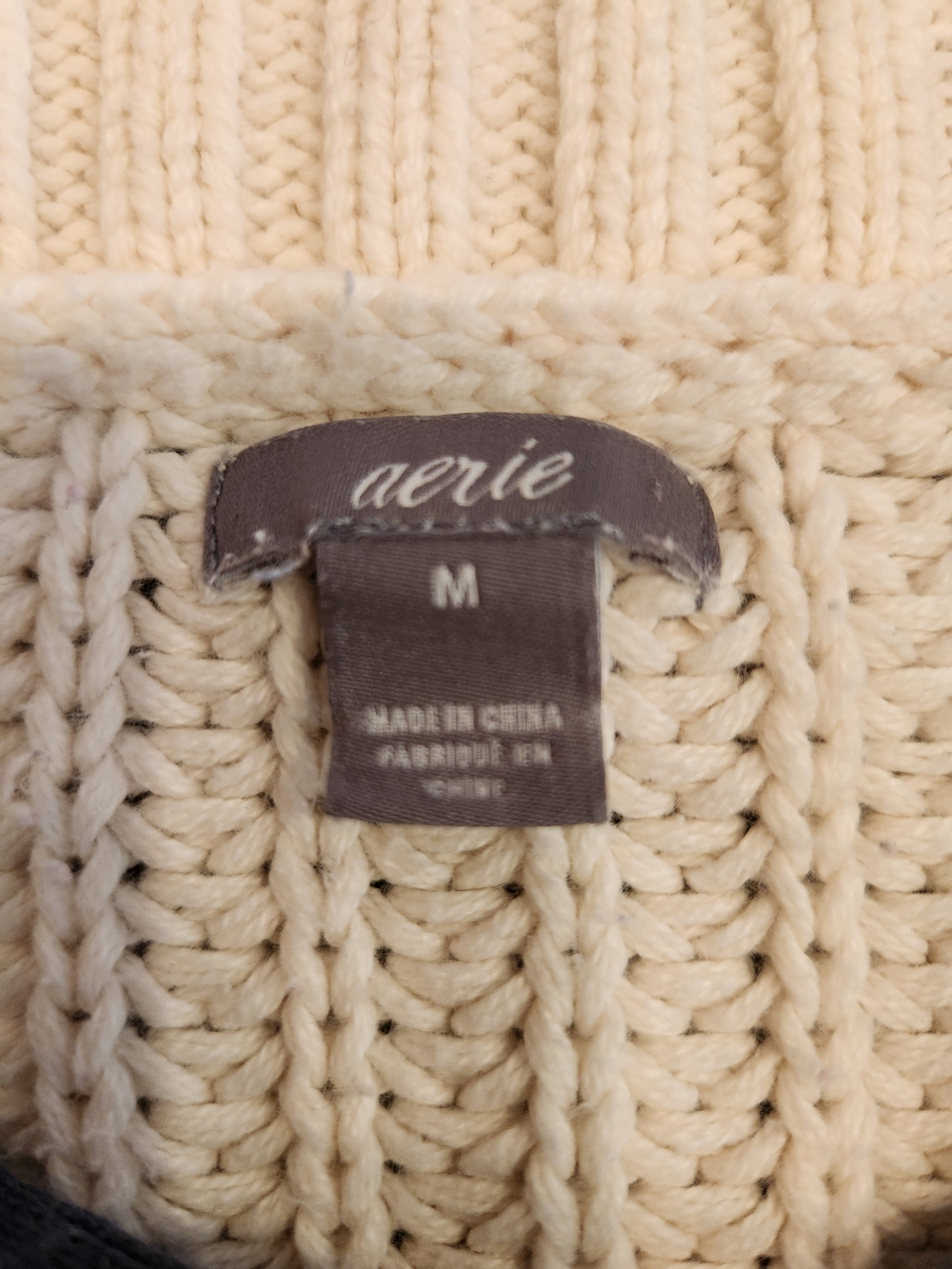 aerie Cream Lace-Up V-Neck Sweater With Navy Ties Size M Super Soft Boxy Fit - Picture 9 of 13
